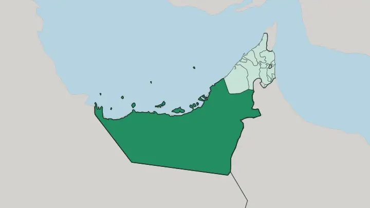 Map of Abu Dhabi in United Arab Emirates