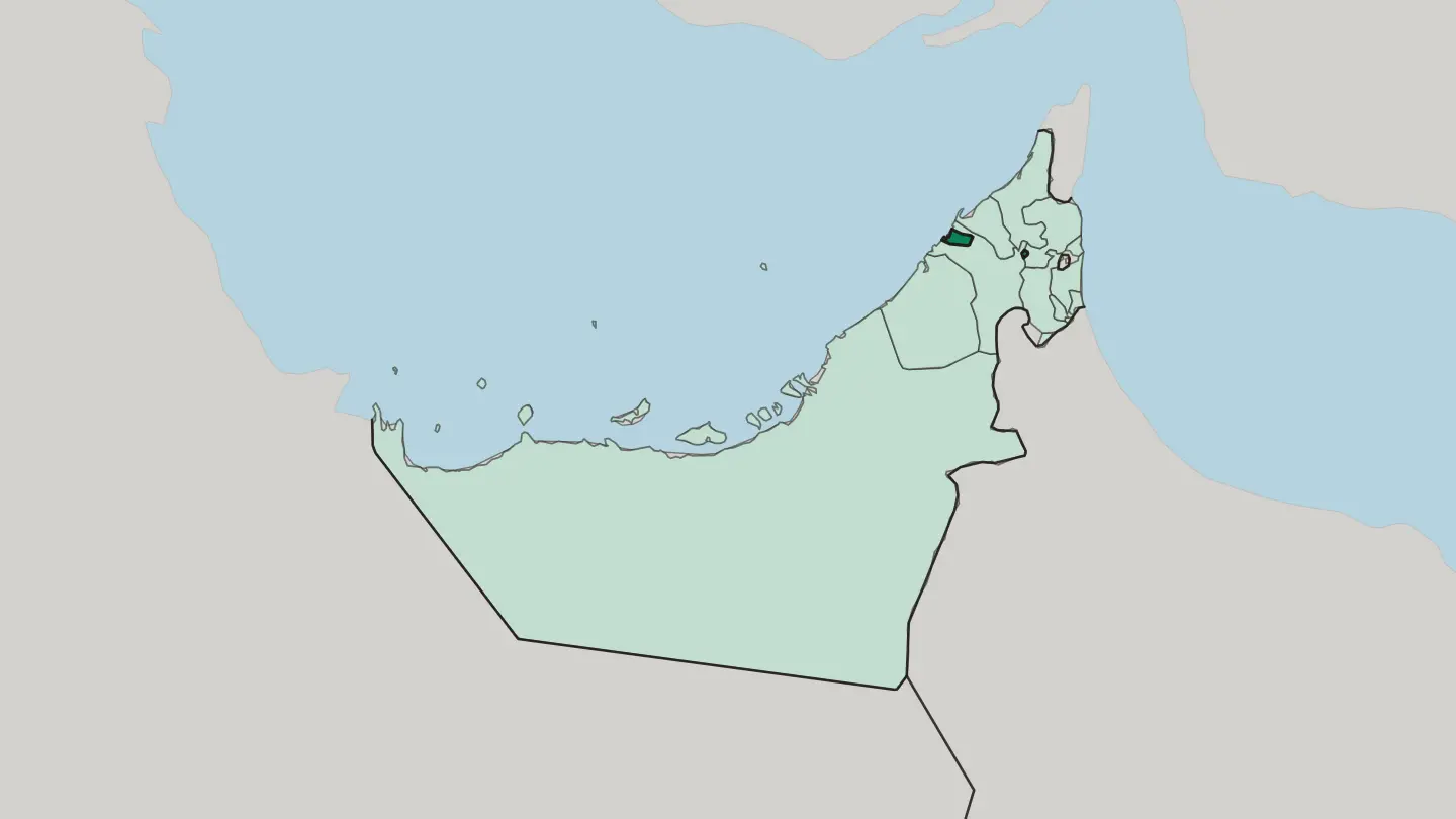 Map of Emirate of Ajman in United Arab Emirates