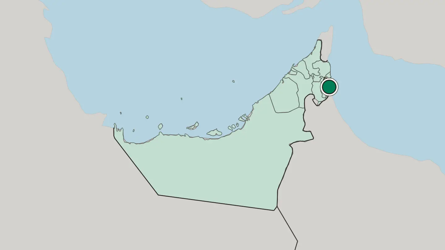 Map of Fujairah in United Arab Emirates