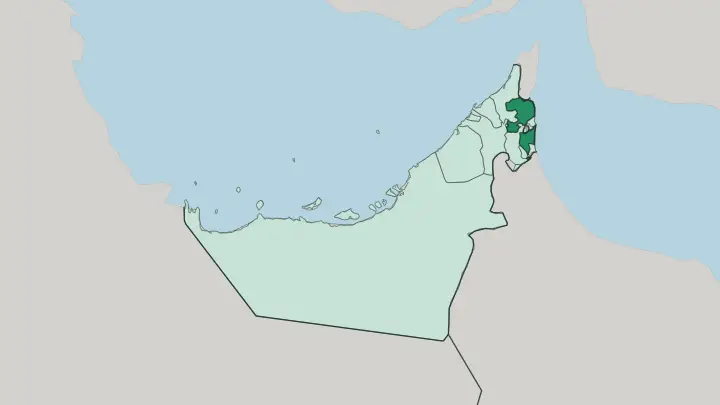 Map of Emirate of Fujairah in United Arab Emirates