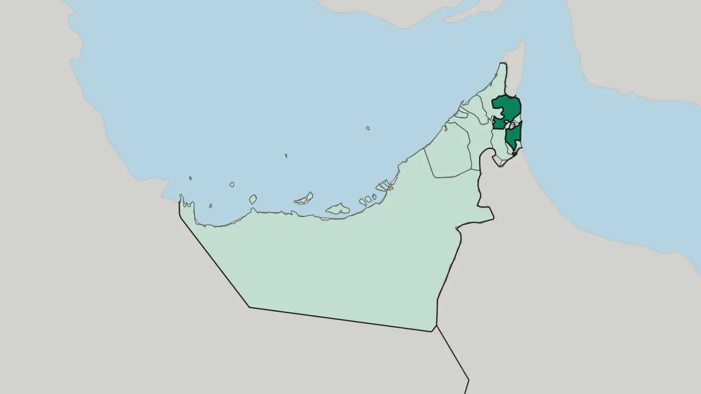 Map of Emirate of Fujairah in United Arab Emirates