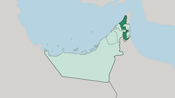 Map of Emirate of Ras Al Khaimah in United Arab Emirates