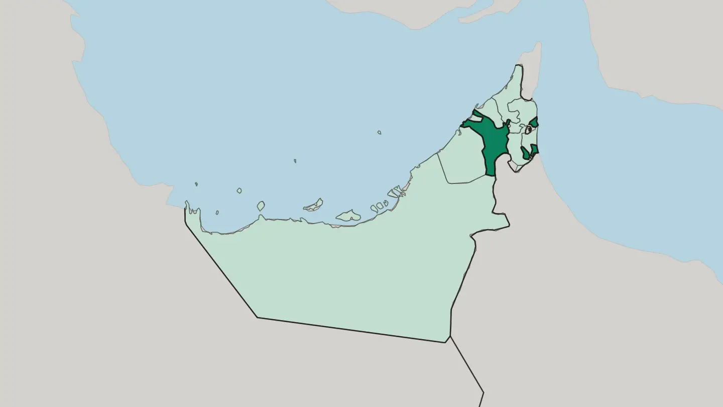 Map of Emirate of Sharjah in United Arab Emirates
