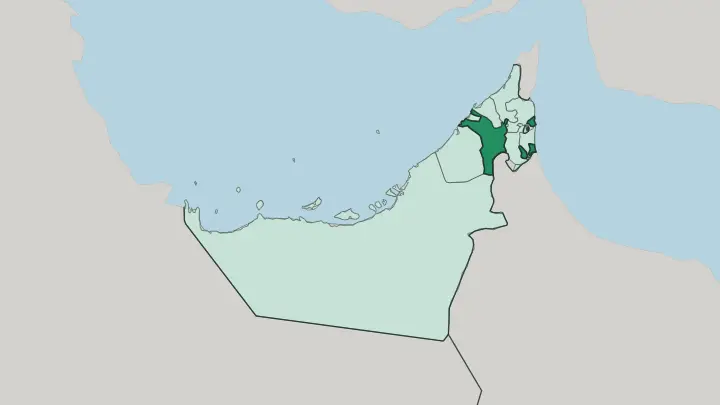 Map of Emirate of Sharjah in United Arab Emirates