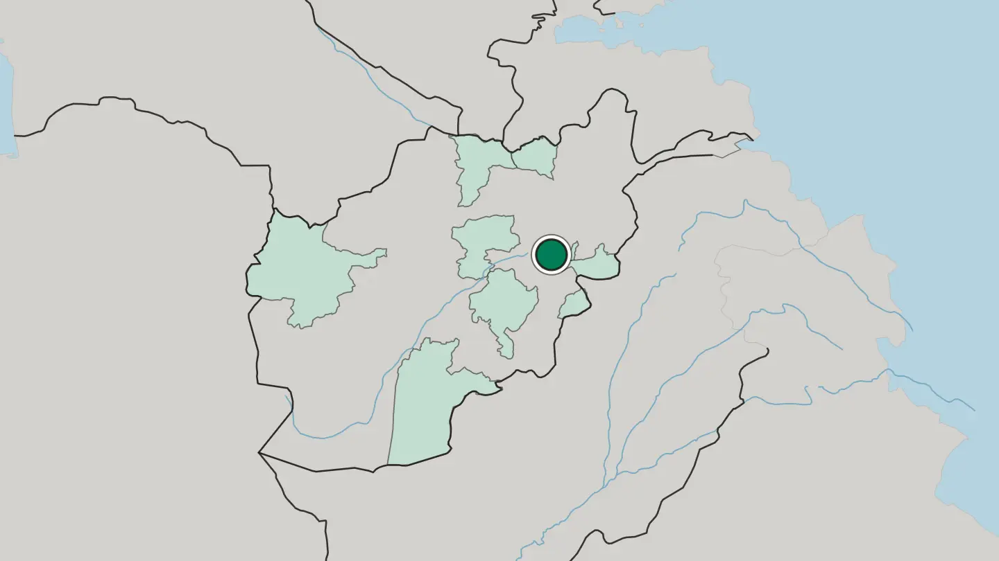 Map of Kabul in Afghanistan