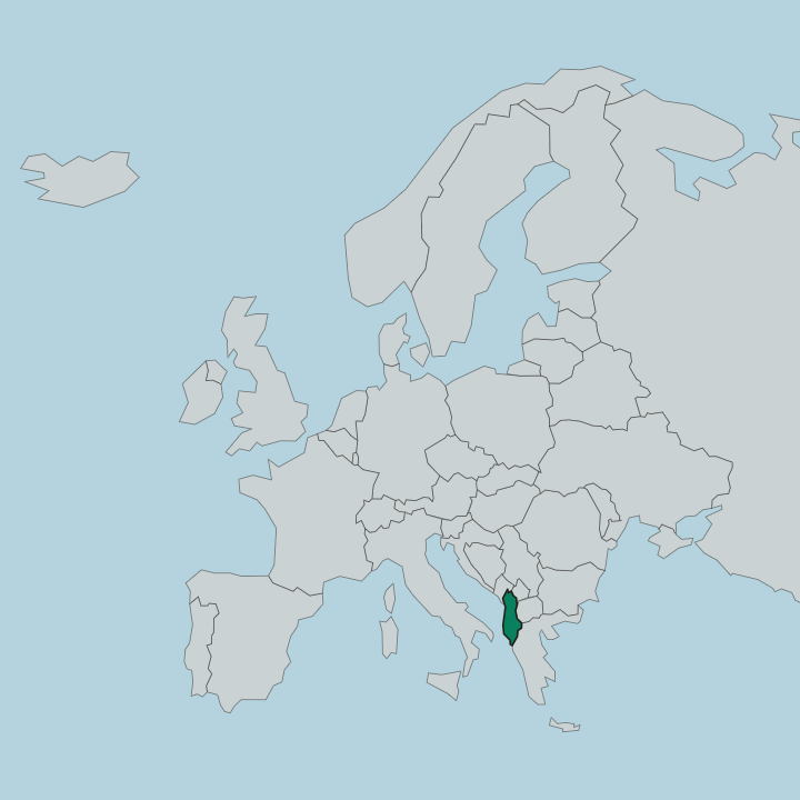 Map showing Albania — In Europe