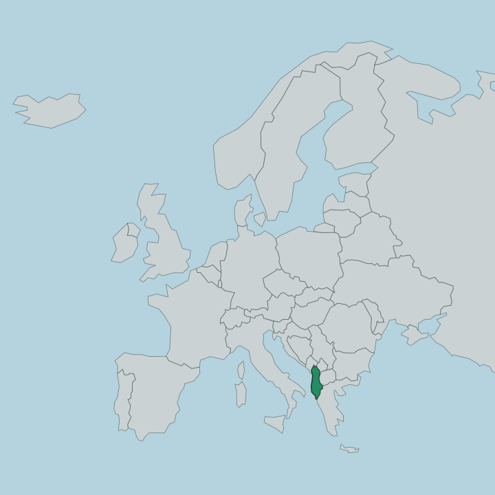 Map showing Albania — In Europe