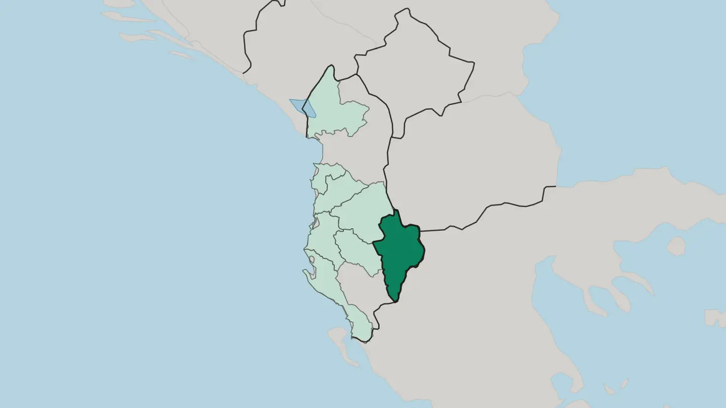 Map of Qarku i Korçës in Albania