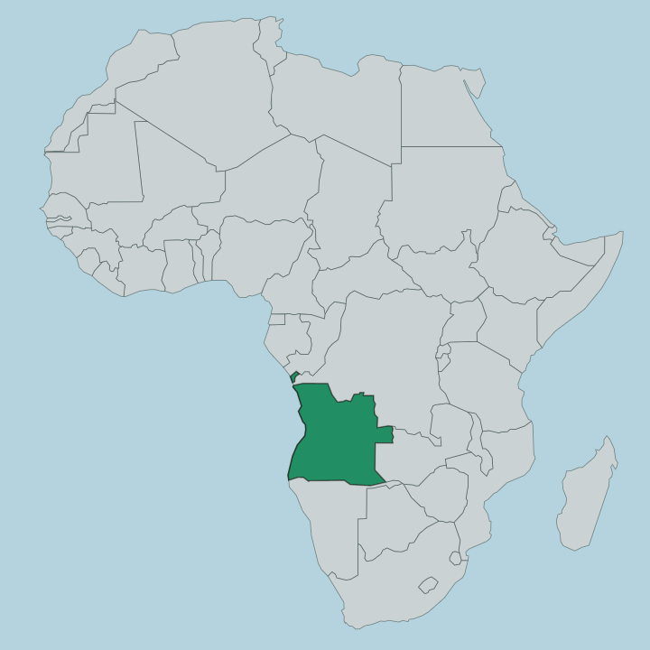 Map showing Angola — In Africa