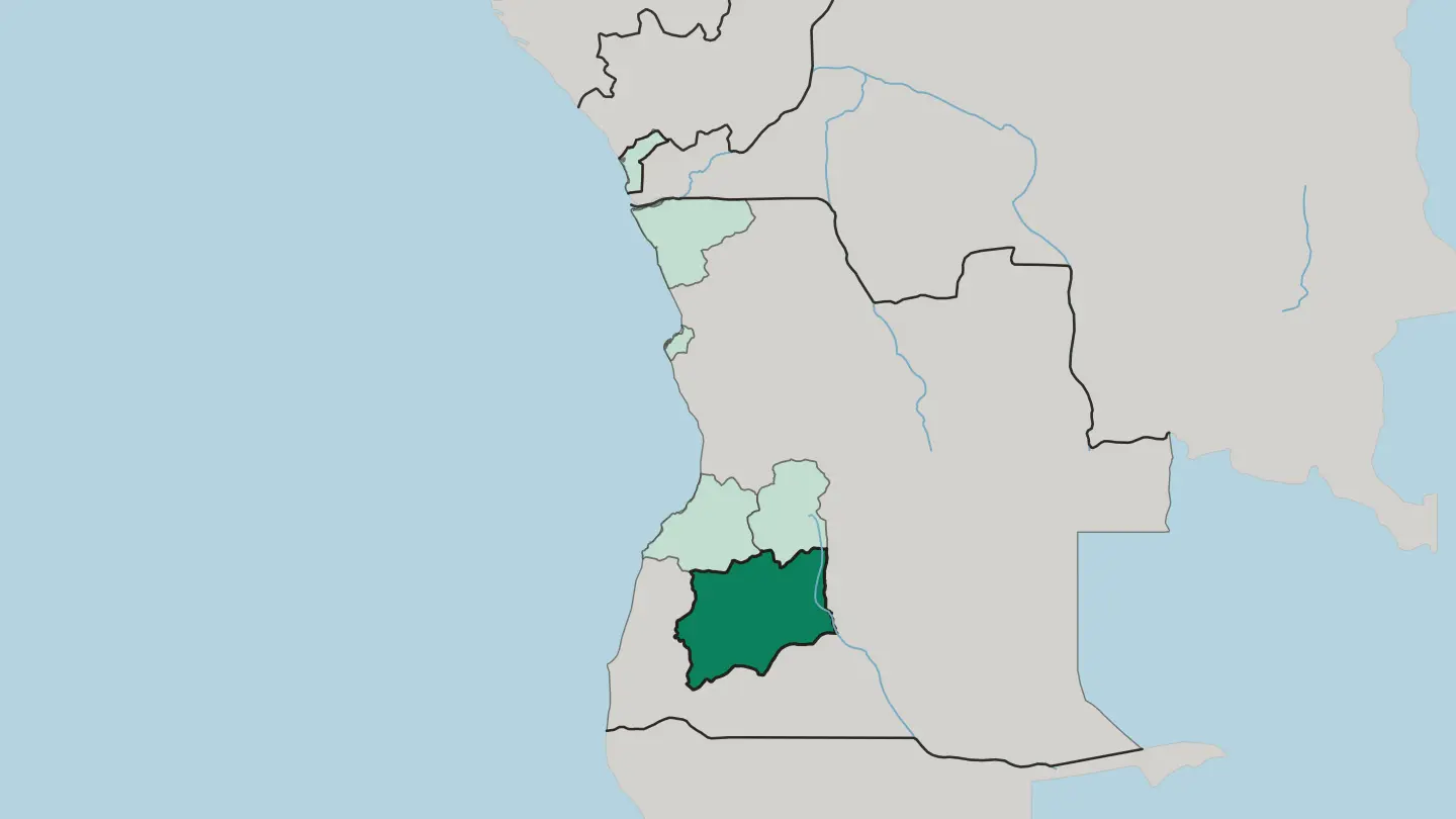 Map of Huila Province in Angola