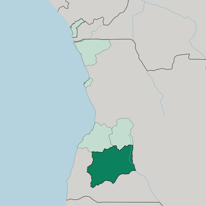 Map showing Huila Province — In Angola
