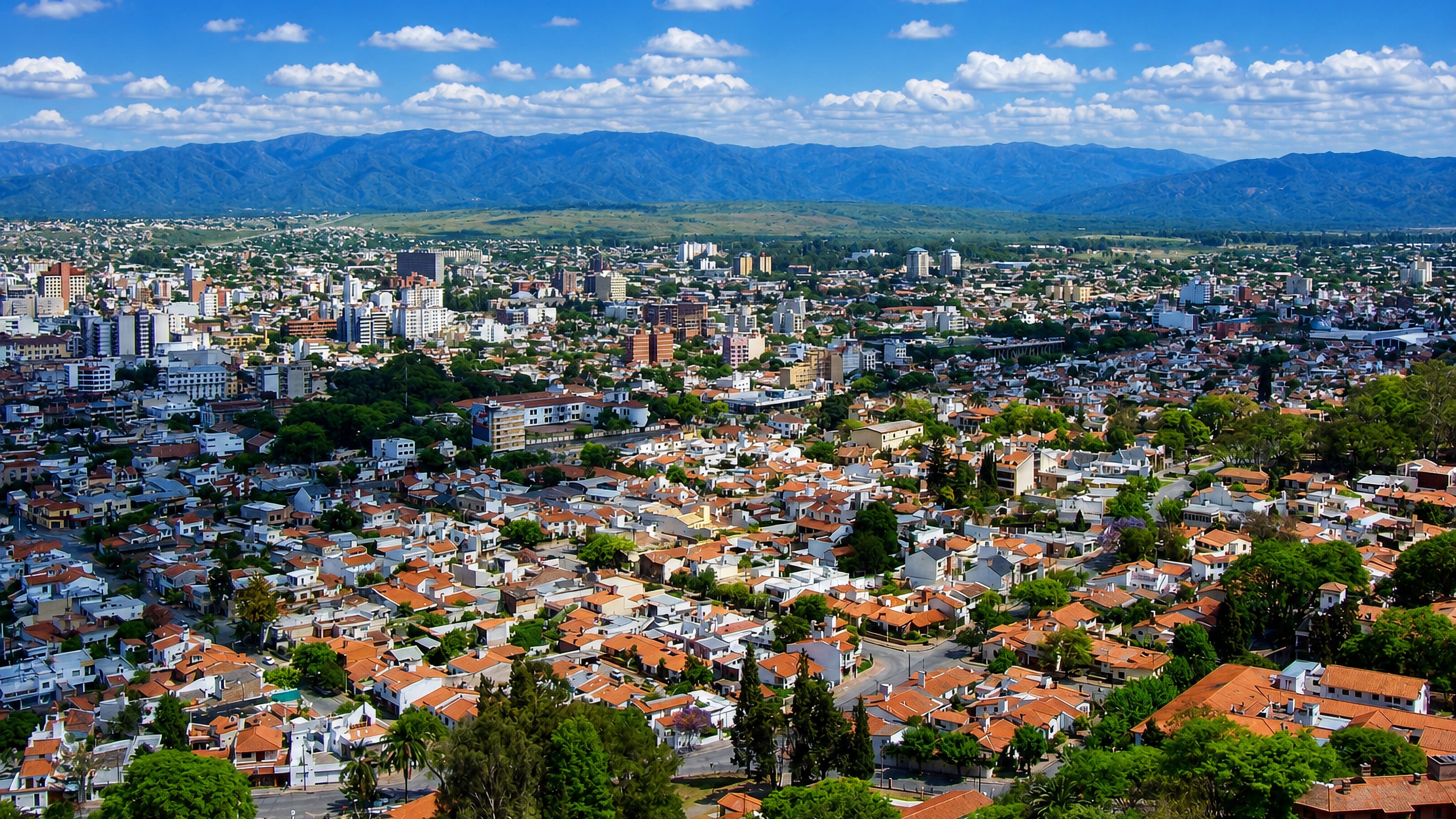 Salta, Argentina seen from Cerro San Bernardo, its terracotta rooftops spreading to the Andean foothills.