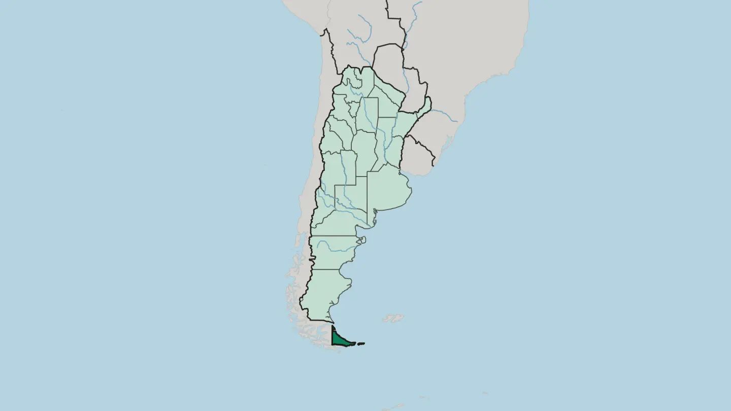 Map of Tierra del Fuego Province in Argentina