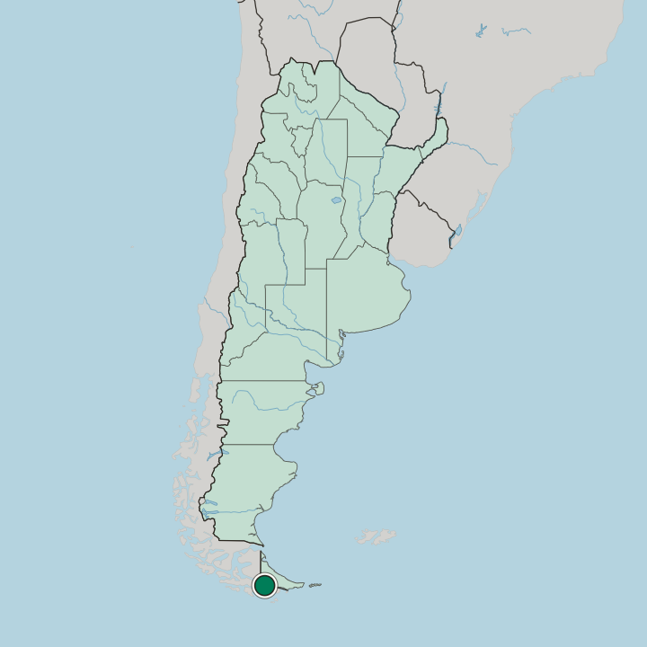 Map showing Ushuaia — In Argentina