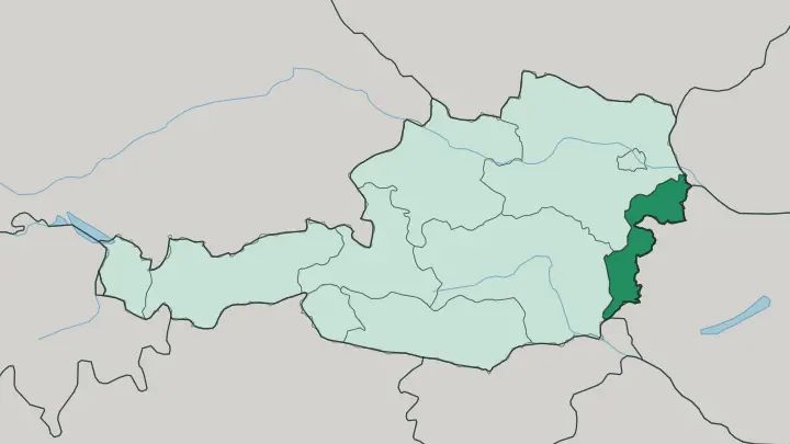 Map of Burgenland in Austria