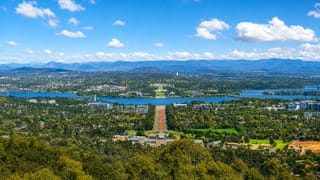 Canberra's land axis from Mount Ainslie down ANZAC Parade to Lake Burley Griffin and the Parliamentary triangle