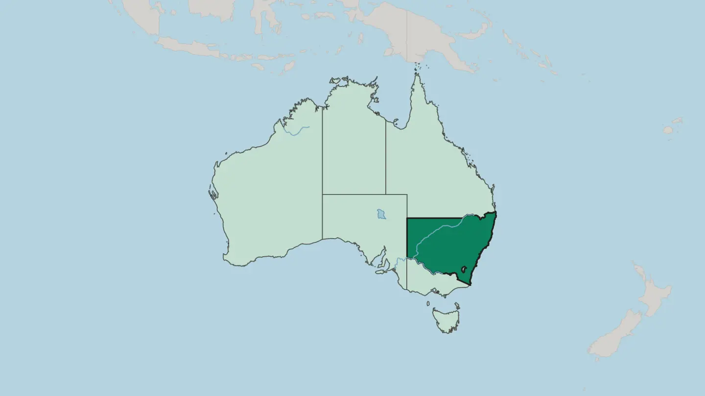 Map of State of New South Wales in Australia