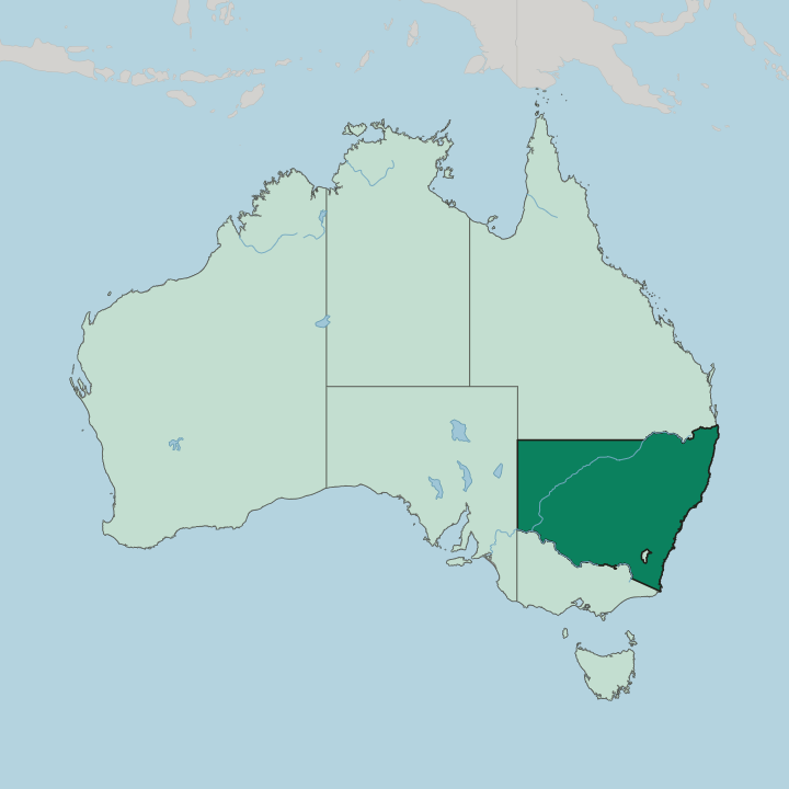 Map showing State of New South Wales — In Australia