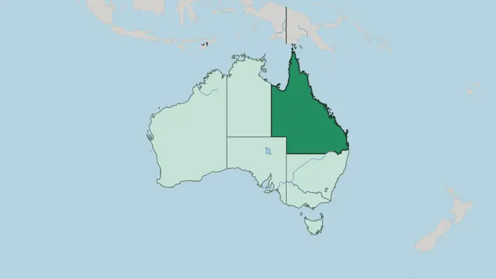 Map of State of Queensland in Australia