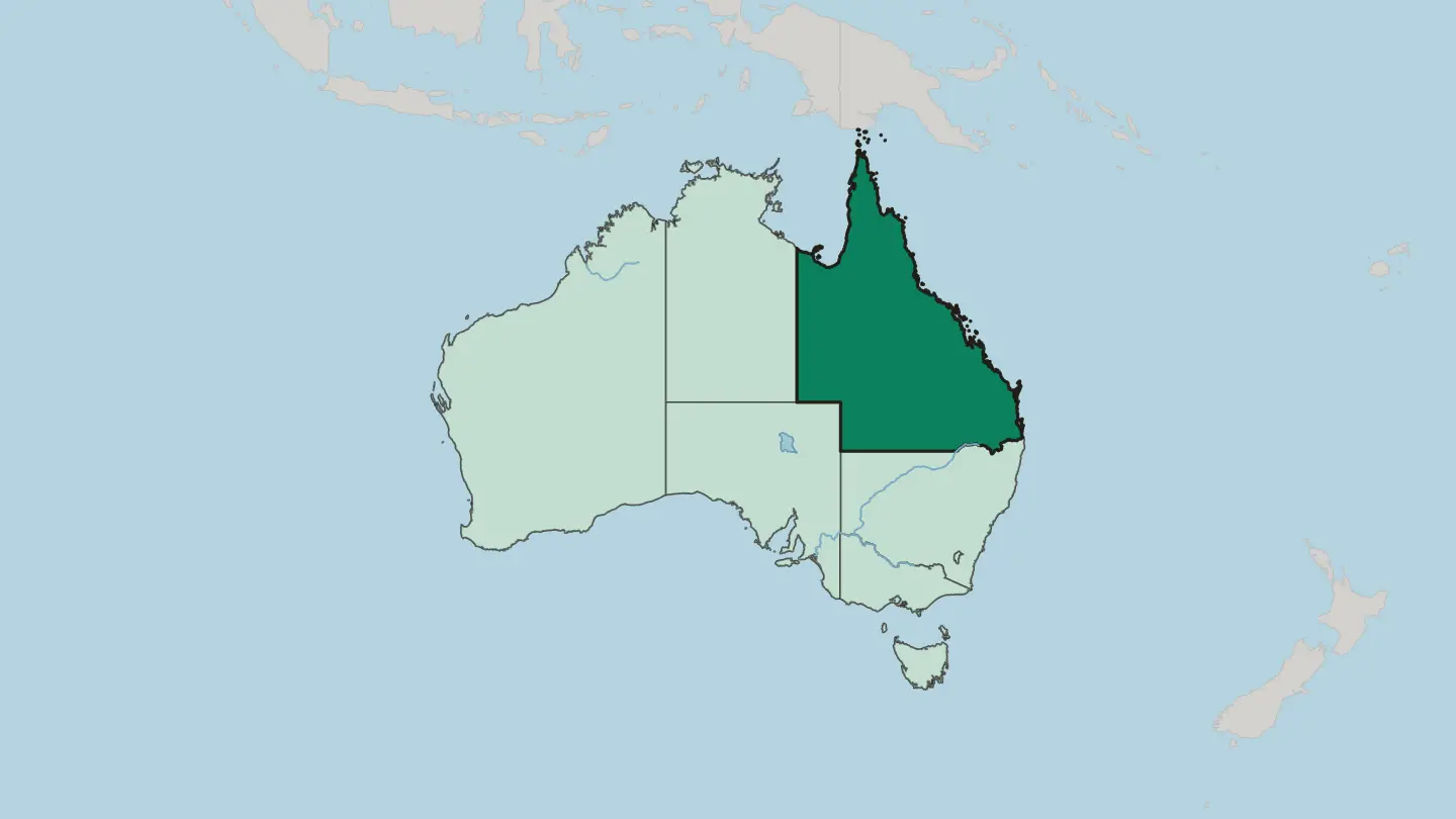 Map of State of Queensland in Australia