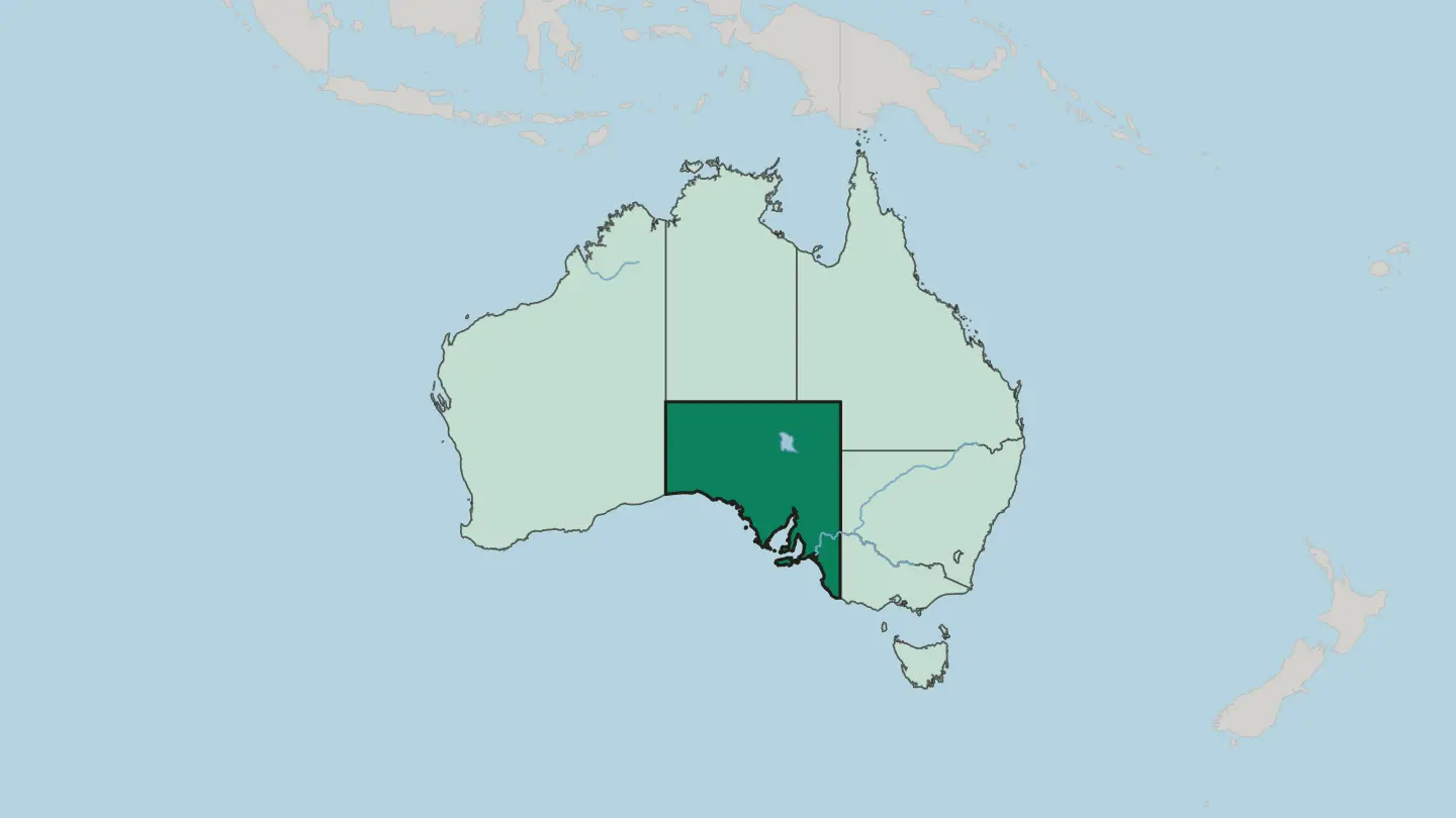 Map of State of South Australia in Australia