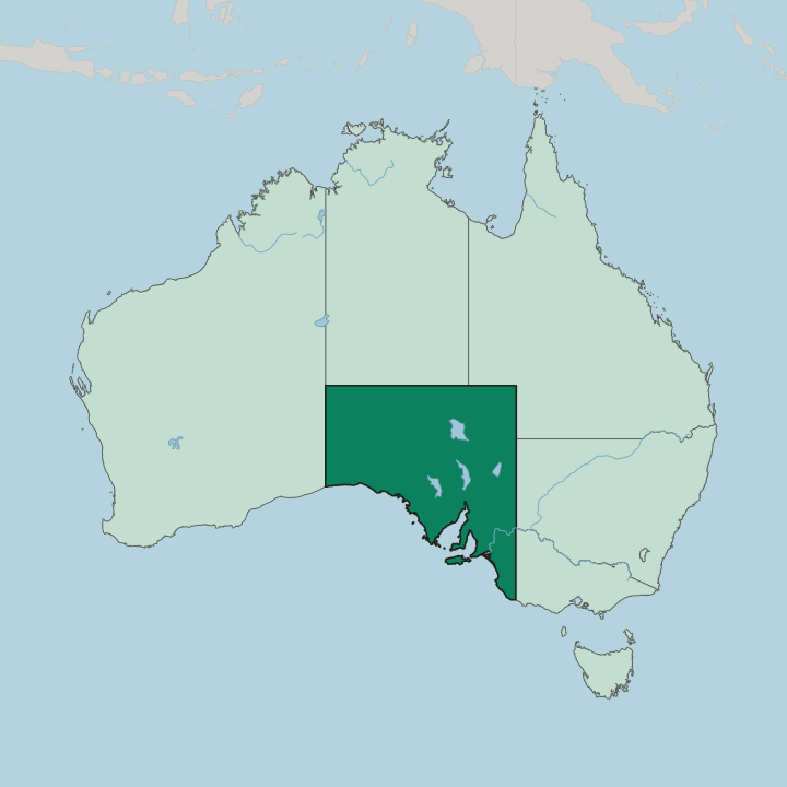 Map showing State of South Australia — In Australia