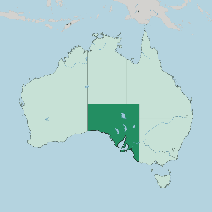 Map showing State of South Australia — In Australia