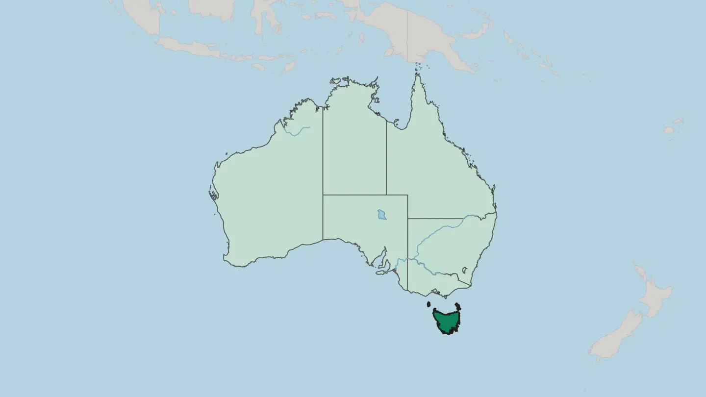Map of State of Tasmania in Australia