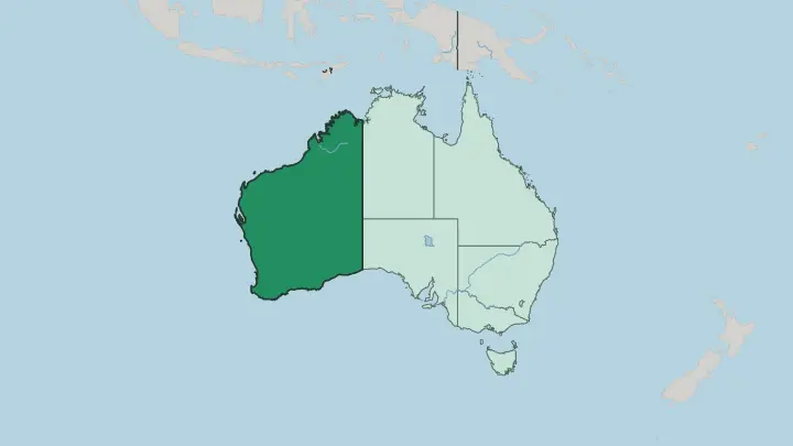 Map of State of Western Australia in Australia