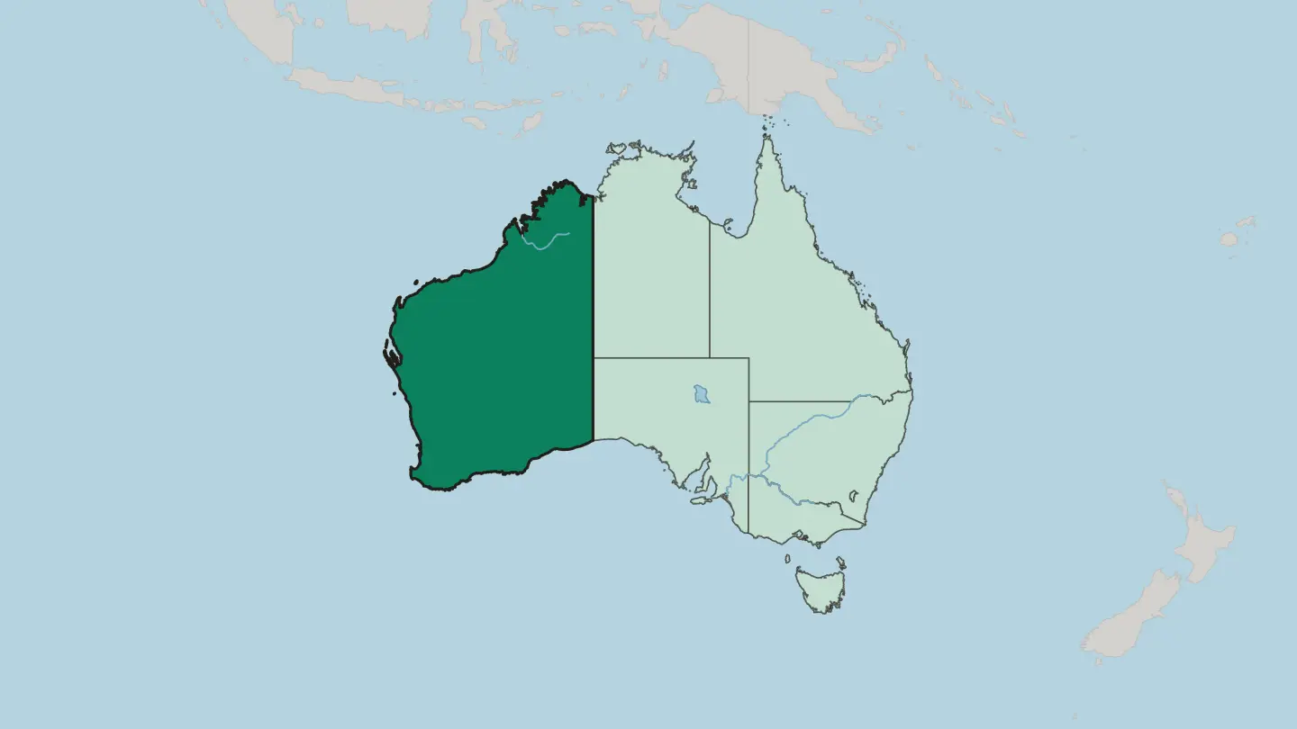 Map of State of Western Australia in Australia