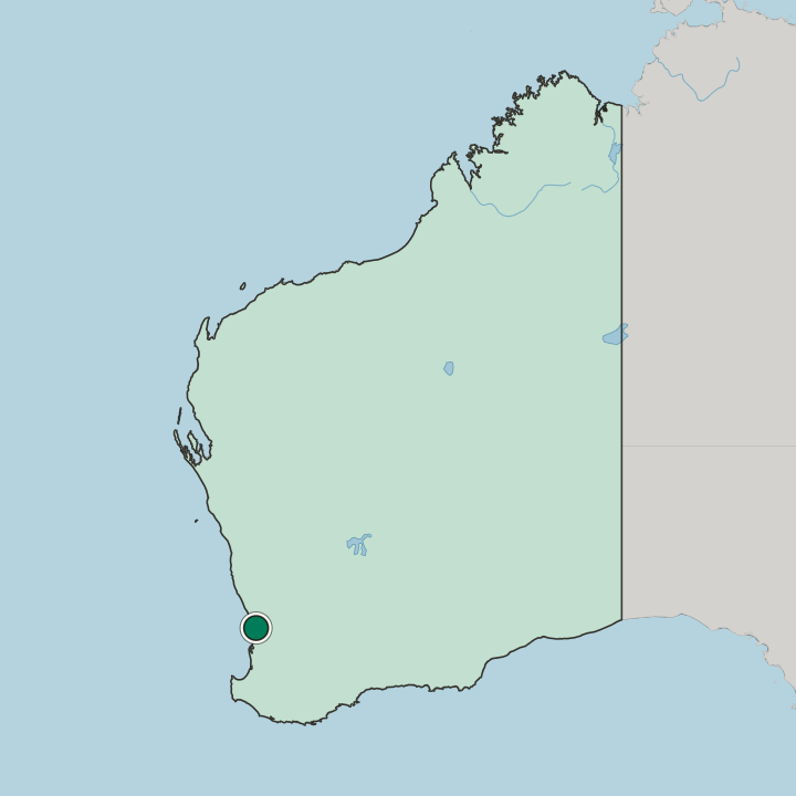 Map showing Perth — In State of Western Australia