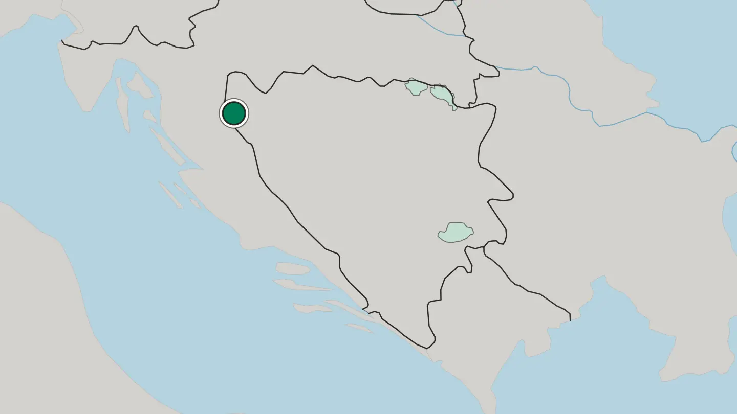 Map of Bihać in Bosnia and Herzegovina