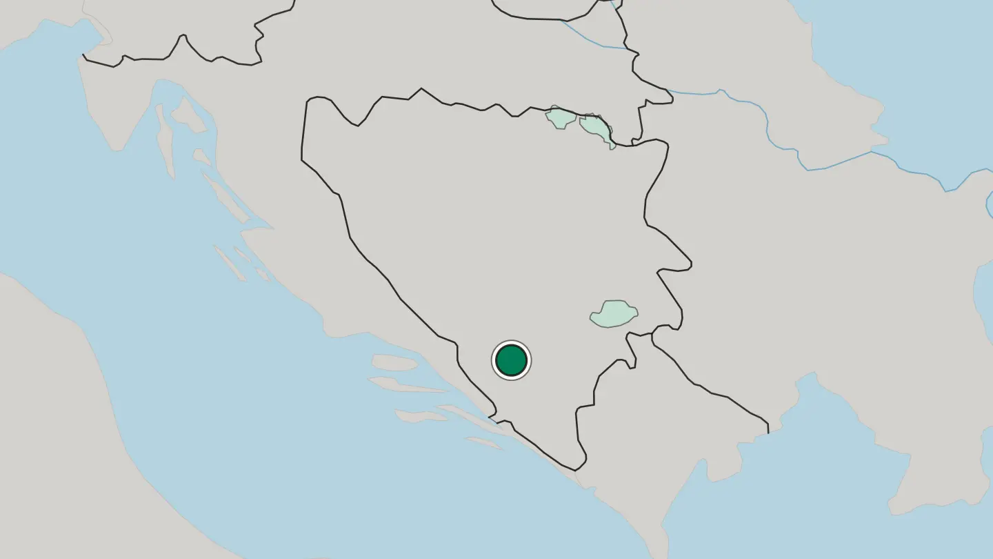 Map of Mostar in Bosnia and Herzegovina