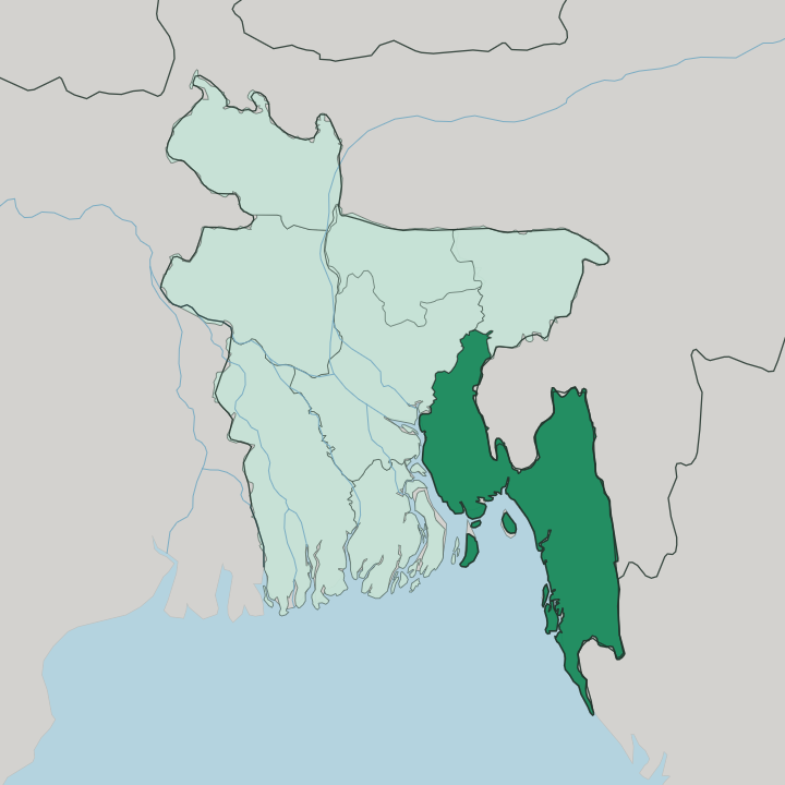 Map showing Chittagong — In Bangladesh