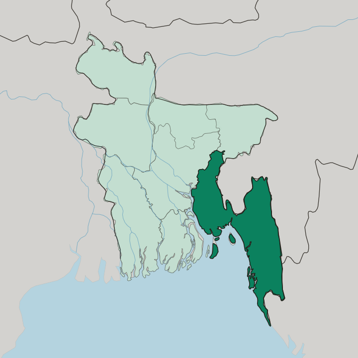 Map showing Chittagong — In Bangladesh