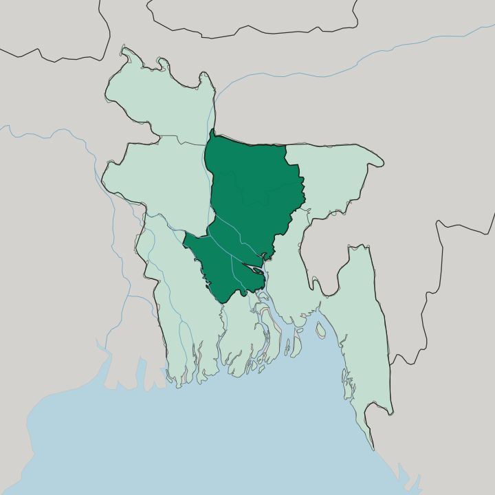 Map showing Dhaka Division — In Bangladesh