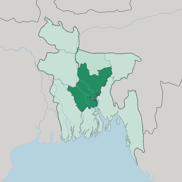 Map showing Dhaka Division — In Bangladesh