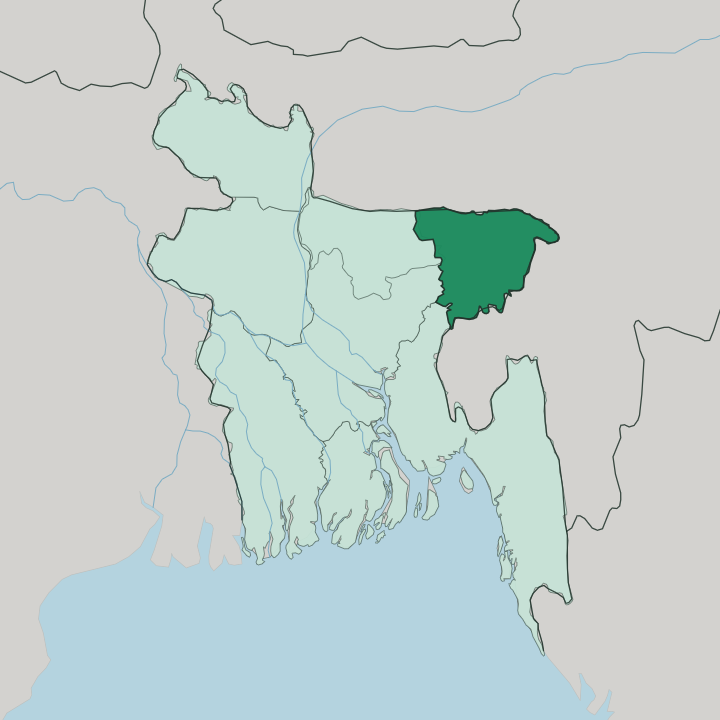 Map showing Sylhet Division — In Bangladesh
