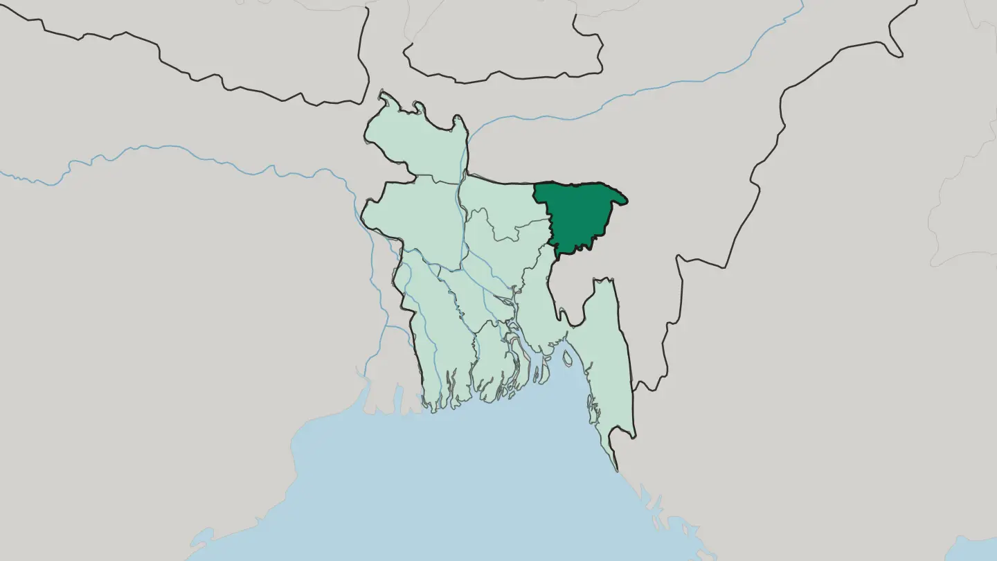 Map of Sylhet Division in Bangladesh