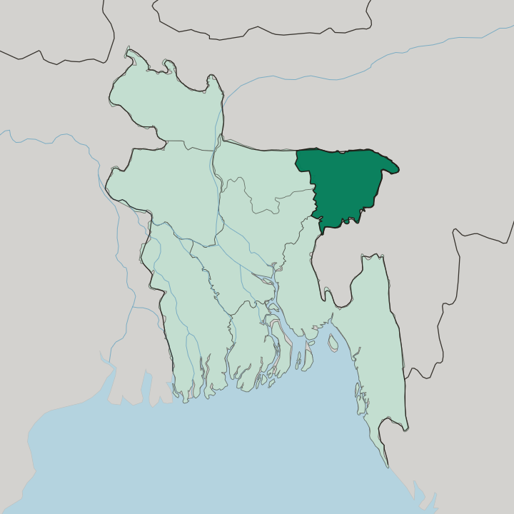 Map showing Sylhet Division — In Bangladesh