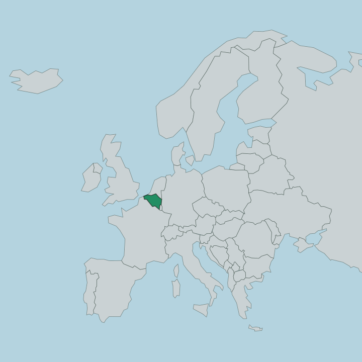 Map showing Belgium — In Europe