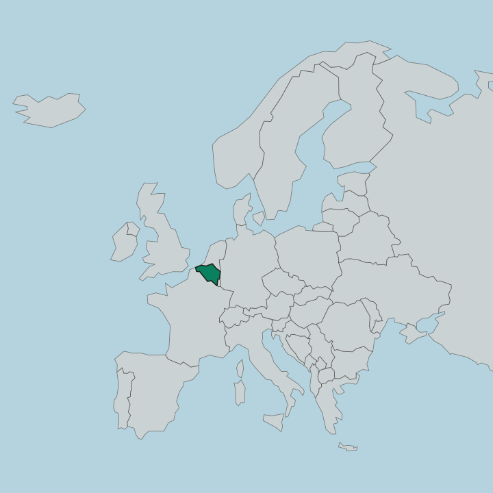 Map showing Belgium — In Europe