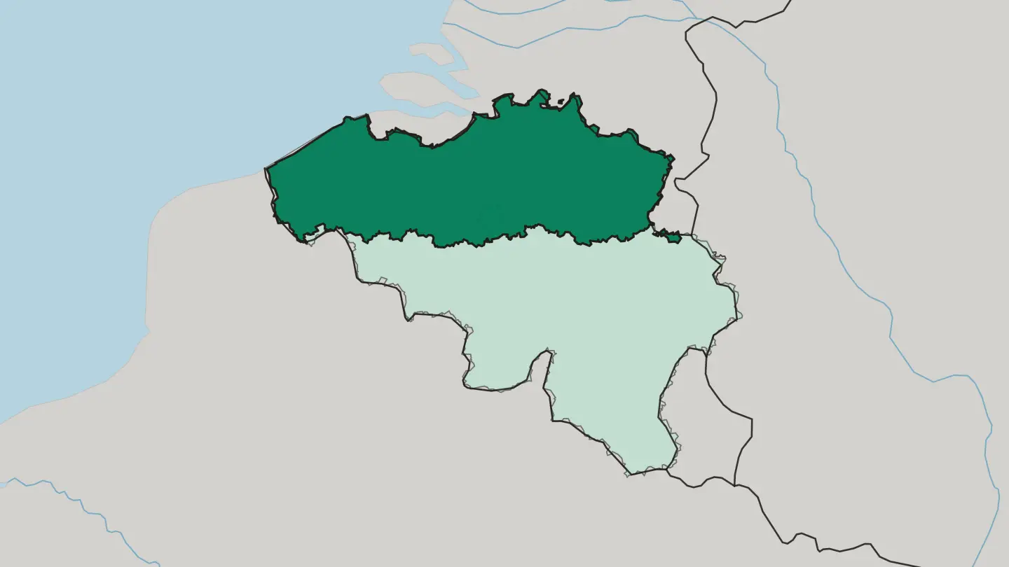 Map of Flanders in Belgium