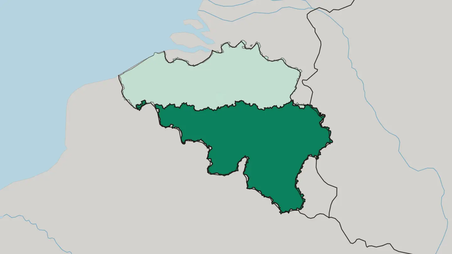Map of Wallonia in Belgium