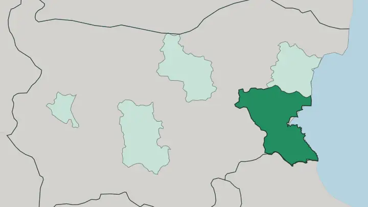 Map of Burgas in Bulgaria