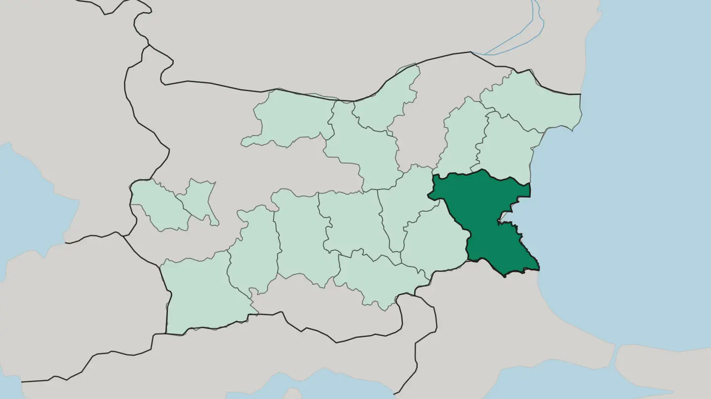 Map of Burgas in Bulgaria