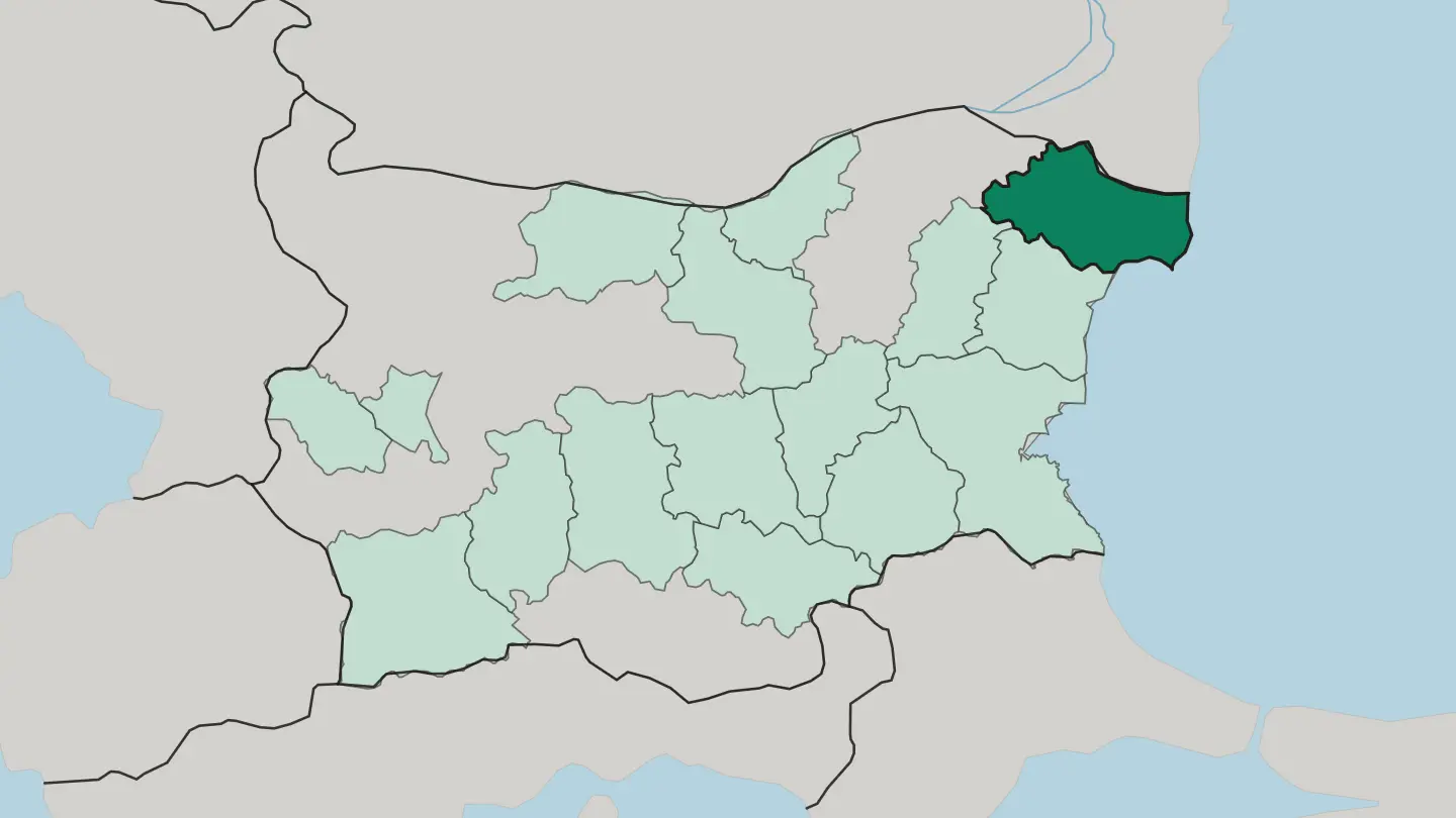 Map of Oblast Dobrich in Bulgaria