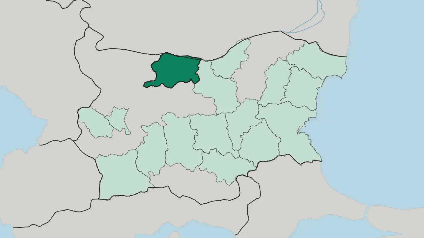 Map of Oblast Pleven in Bulgaria