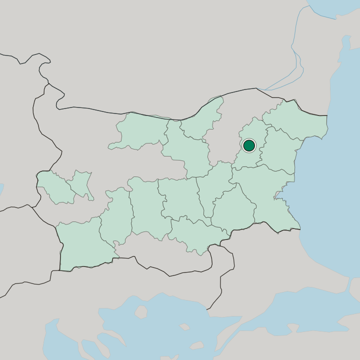 Map showing Shumen — In Bulgaria