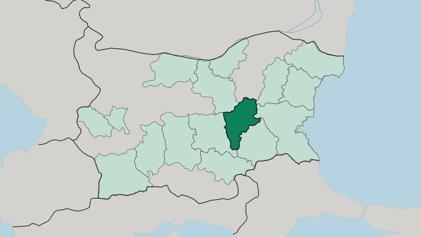Map of Oblast Sliven in Bulgaria